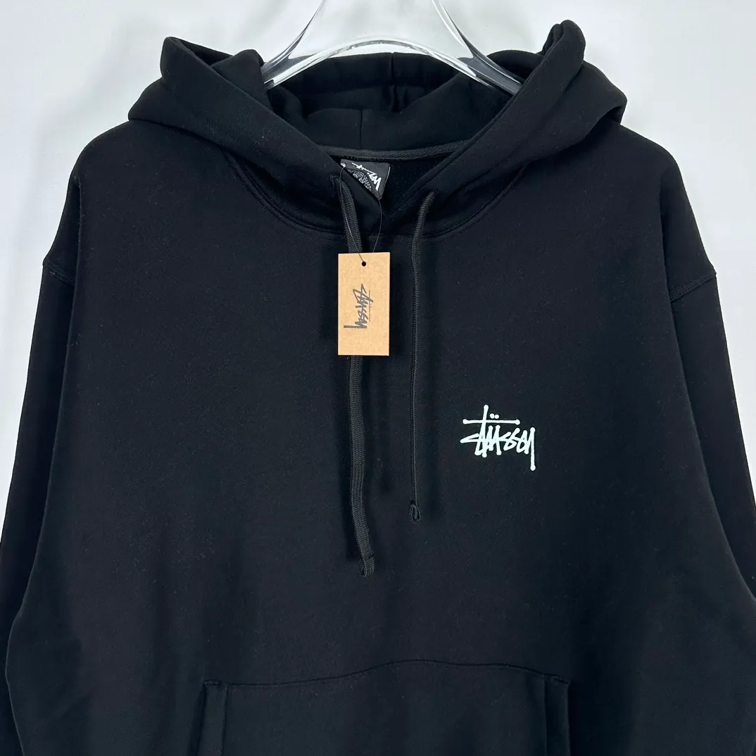Graffiti word sweatshirt Stussy FW24 BUILT IN USA HOODIE English logo on the back plus velvet hooded sweatshirt/hoodie black gray blue S-XL
