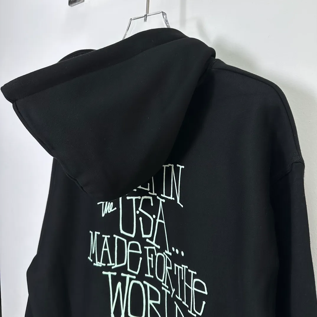 Graffiti word sweatshirt Stussy FW24 BUILT IN USA HOODIE English logo on the back plus velvet hooded sweatshirt/hoodie black gray blue S-XL