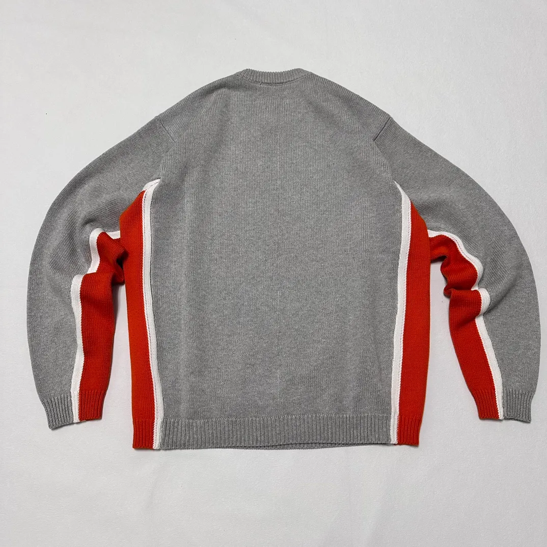 Contrast color patchwork sweater STUSSY FW24 STRIPE CREW Holiday series Jacquard knitted crew neck sweater carbon black M gray M-XL