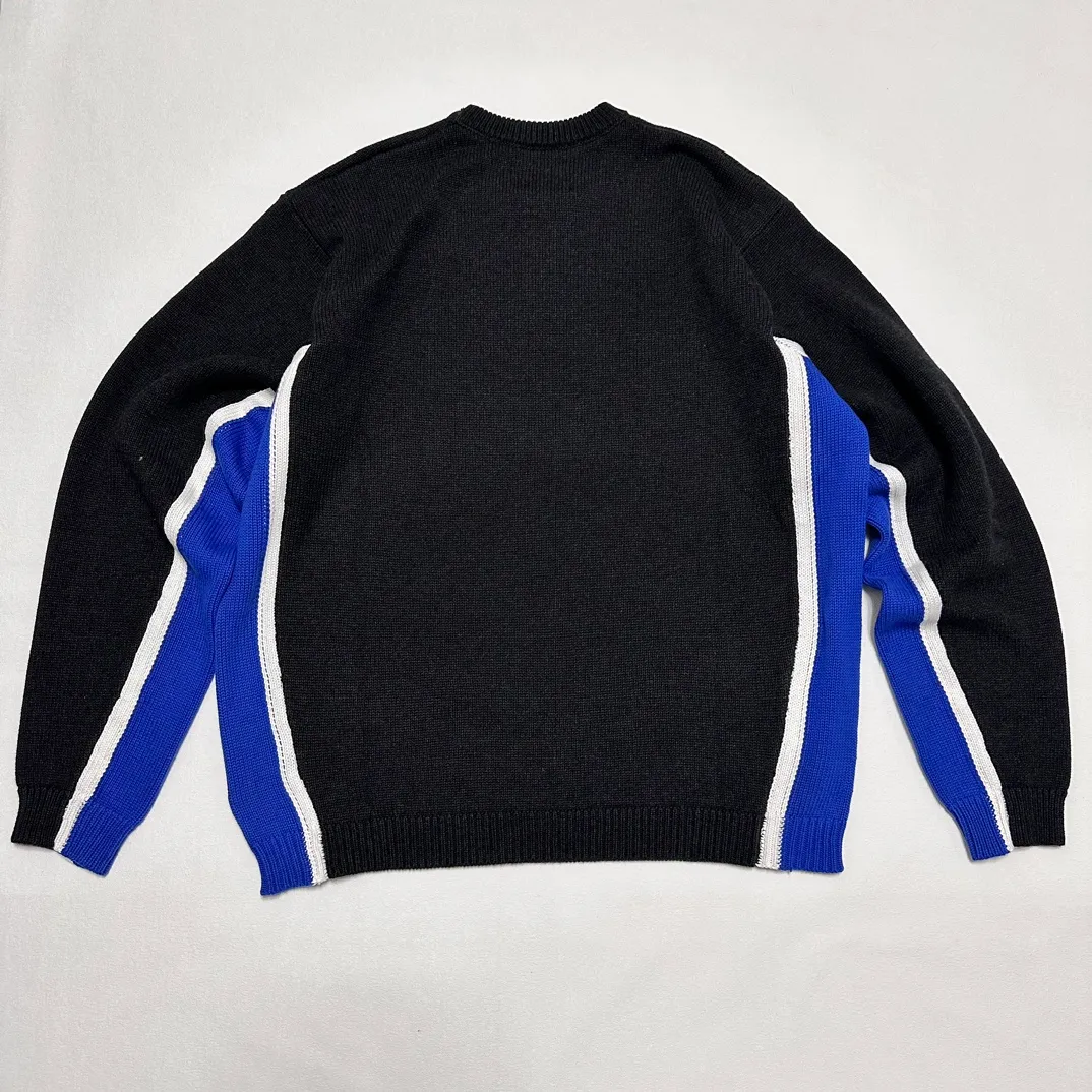 Contrast color patchwork sweater STUSSY FW24 STRIPE CREW Holiday series Jacquard knitted crew neck sweater carbon black M gray M-XL