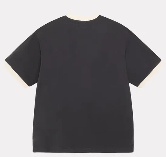 Contrast color collar T-shirt STUSSY SS25 HEAVY JERSEY CREW High weight knitted sports short-sleeved washed black beige S- XL