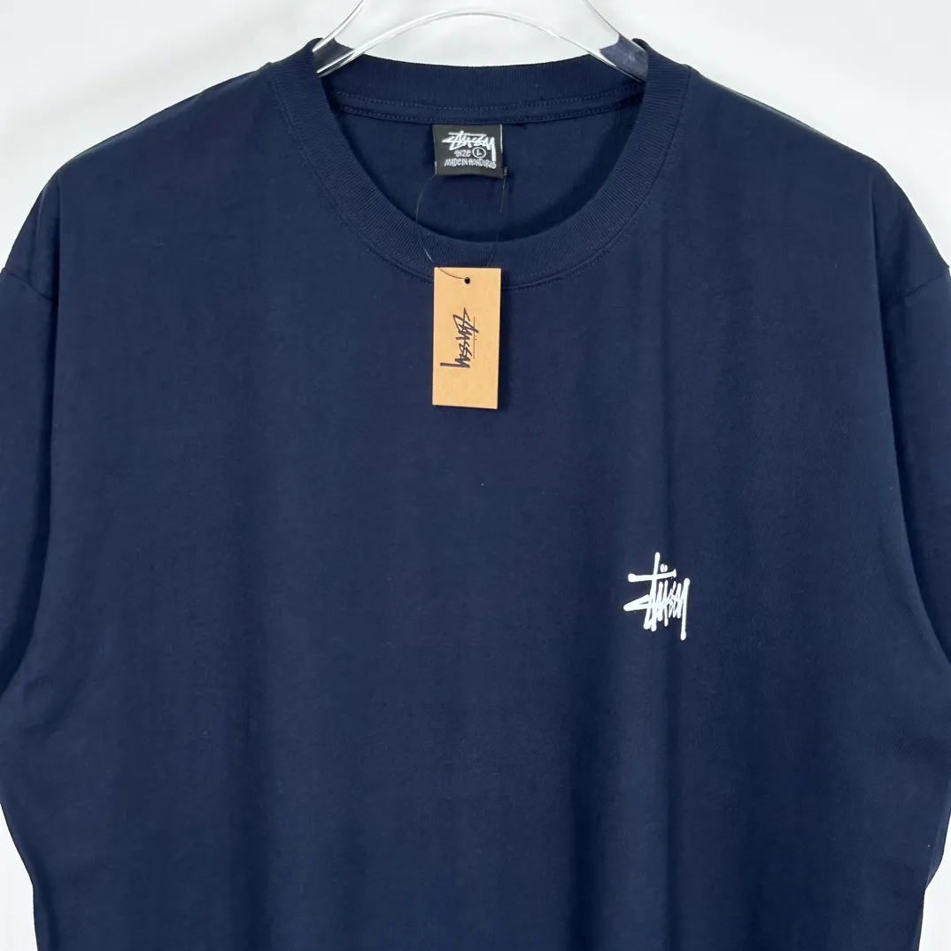 Spot goods! Stussy SS24 Basic StÜssy Tee classic letter Logo printed short-sleeved T-shirt couple style black and white dark blue S-XL