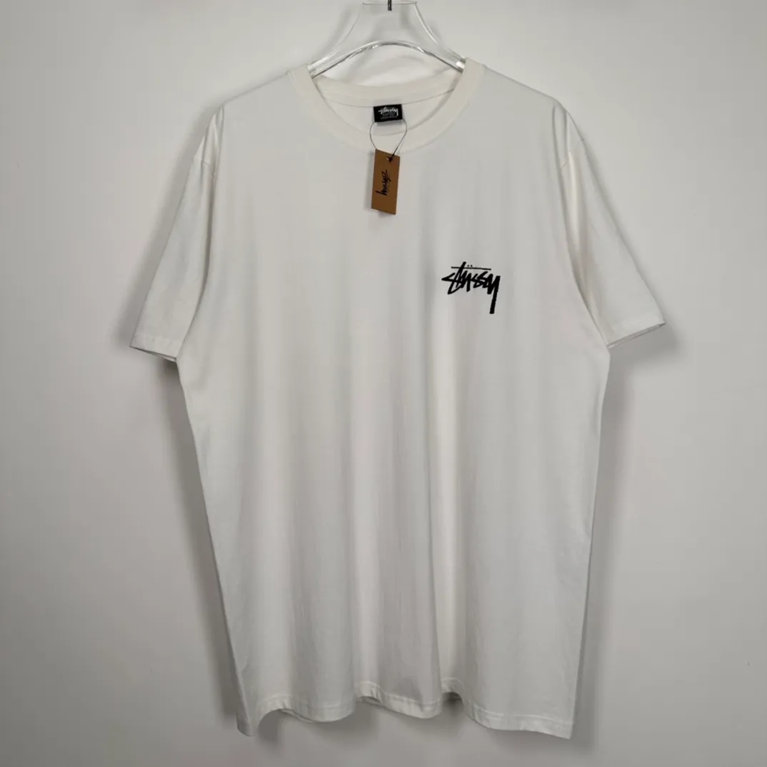 Stussy 23SS PLUSH TEE Doll logo No. 8 ball printed short-sleeved Tee black and white M L XL