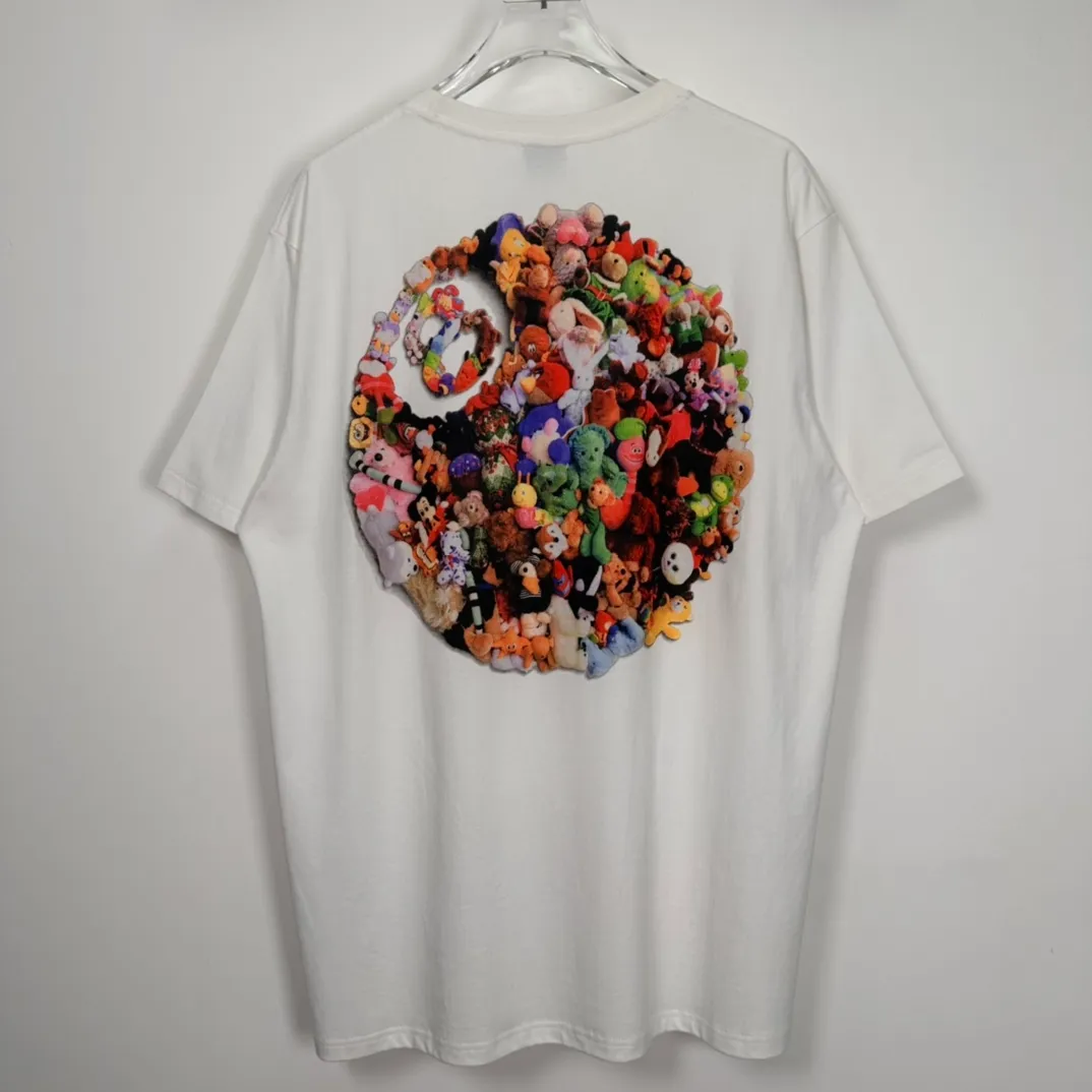 Stussy 23SS PLUSH TEE Doll logo No. 8 ball printed short-sleeved Tee black and white M L XL