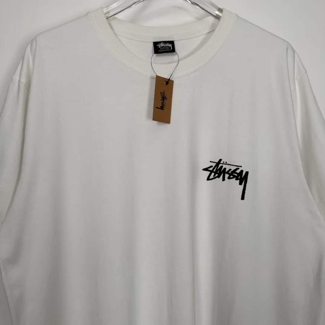 Stussy 23SS PLUSH TEE Doll logo No. 8 ball printed short-sleeved Tee black and white M L XL