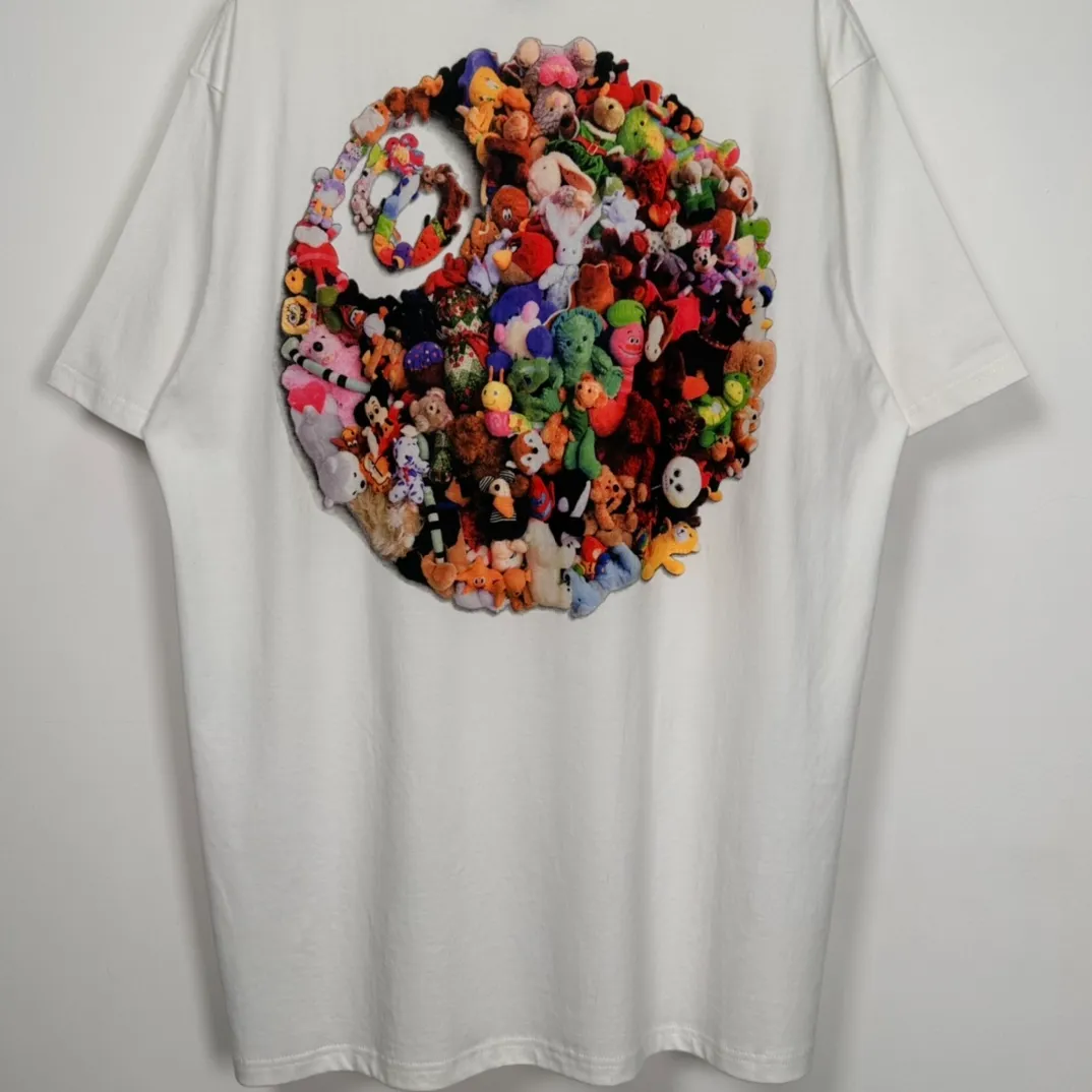 Stussy 23SS PLUSH TEE Doll logo No. 8 ball printed short-sleeved Tee black and white M L XL