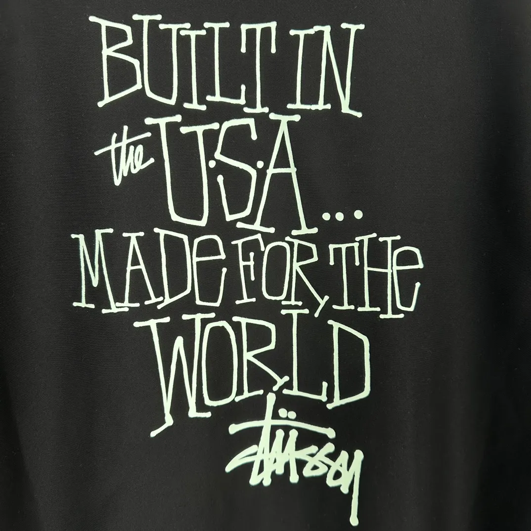 Graffiti word sweatshirt Stussy FW24 BUILT IN USA HOODIE English logo on the back plus velvet hooded sweatshirt/hoodie black gray dark blue S-XL