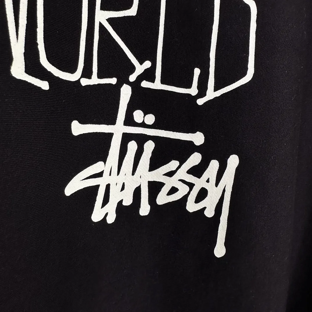 Graffiti word sweatshirt Stussy FW24 BUILT IN USA HOODIE English logo on the back plus velvet hooded sweatshirt/hoodie black gray dark blue S-XL