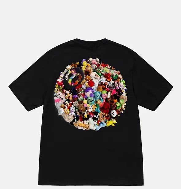 Stussy 23SS PLUSH TEE Doll logo No. 8 ball printed short-sleeved Tee black and white M L XL