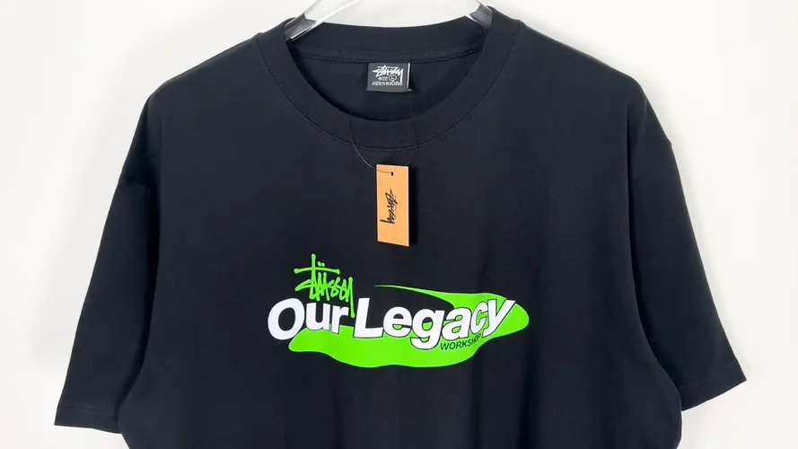 OL joint T-shirt STUSSY x OUR LEGACY joint model SS25 WORK SHOP SWIRL TEE PIGMENT DYED printed short-sleeved TEE off-white black S- XL