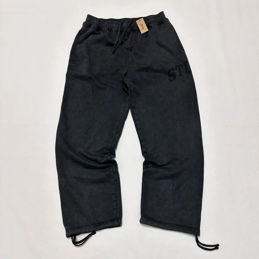 Washed sweatpants STUSSY FW24 FLEECE PANT FADED GRAPHIC loose thin velvet sweatpants with logo on the side, washed black S- XL