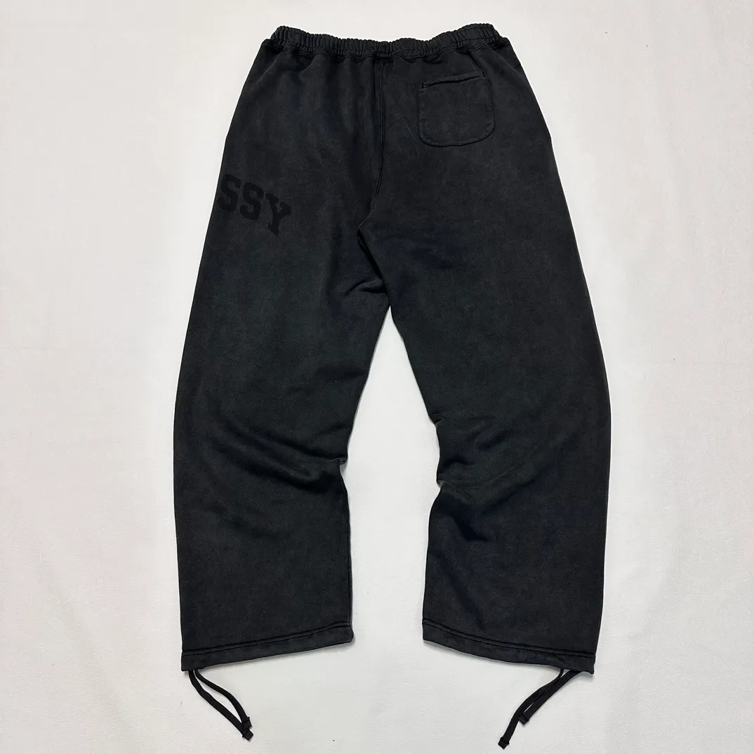 Washed sweatpants STUSSY FW24 FLEECE PANT FADED GRAPHIC loose thin velvet sweatpants with logo on the side, washed black S- XL