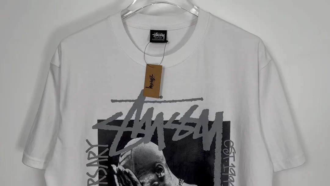 STUSSY x GOLDIE METALHEADZ SS24 joint model TEE 3M reflective black band character T-shirt white S-XL