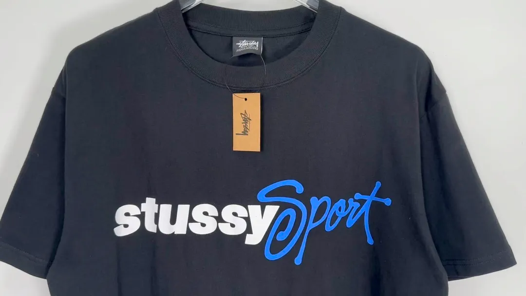 Stussy SS24 SPORT SCRIPT TEE logo letter print sports short-sleeved T-shirt, same style for men and women, black and white S- XL