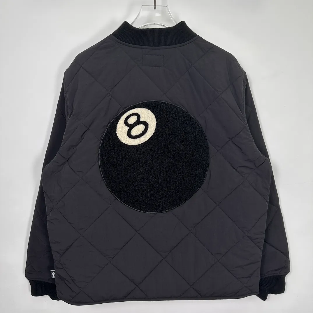 STUSSY 23FW 🎱 BALL QUILTED LINER JACKET Black 8 billiard zipper cotton coat/jacket Size: Black S M Khaki M L XL