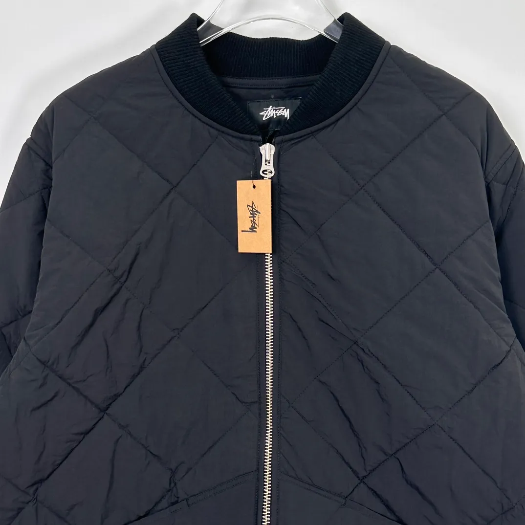 STUSSY 23FW 🎱 BALL QUILTED LINER JACKET Black 8 billiard zipper cotton coat/jacket Size: Black S M Khaki M L XL