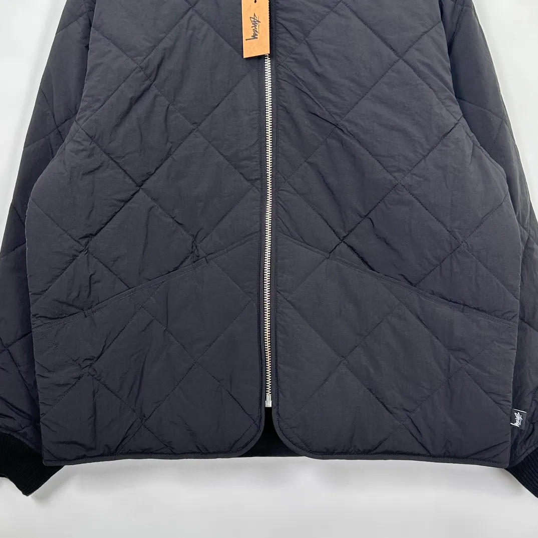 STUSSY 23FW 🎱 BALL QUILTED LINER JACKET Black 8 billiard zipper cotton coat/jacket Size: Black S M Khaki M L XL