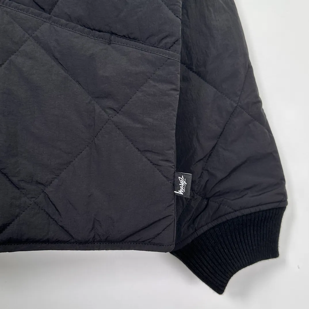 STUSSY 23FW 🎱 BALL QUILTED LINER JACKET Black 8 billiard zipper cotton coat/jacket Size: Black S M Khaki M L XL