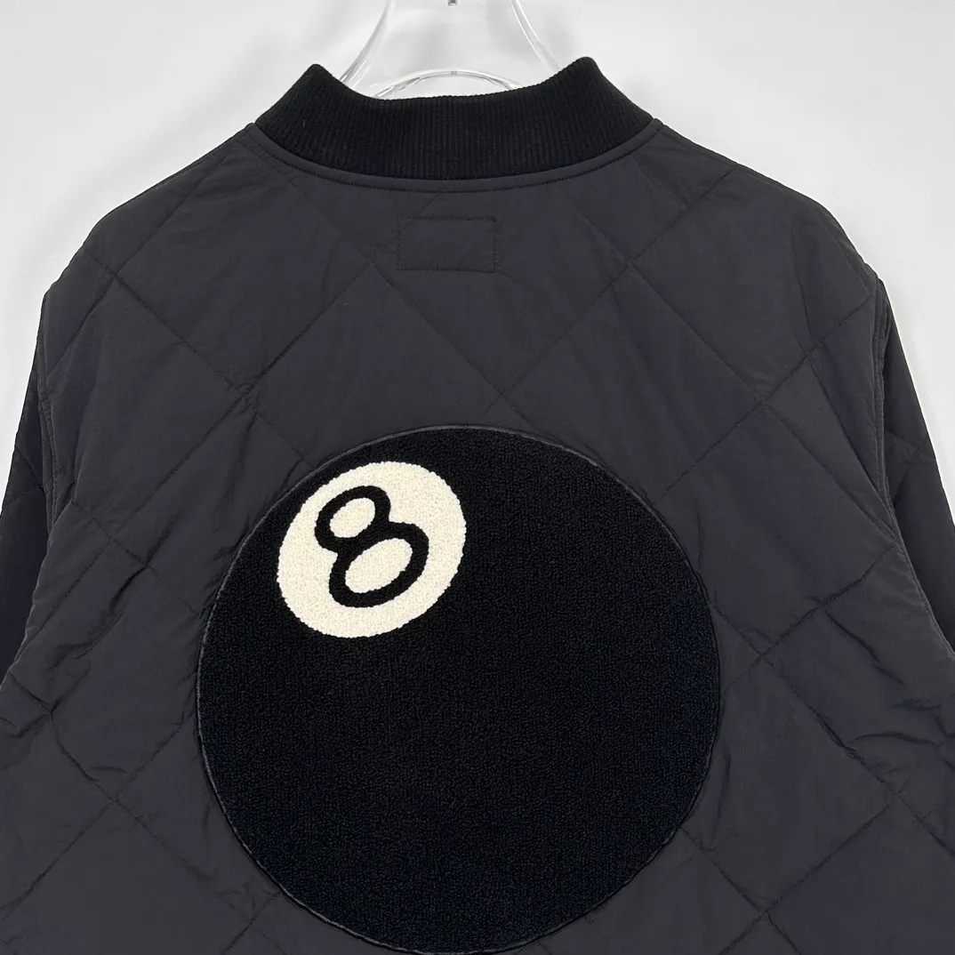 STUSSY 23FW 🎱 BALL QUILTED LINER JACKET Black 8 billiard zipper cotton coat/jacket Size: Black S M Khaki M L XL