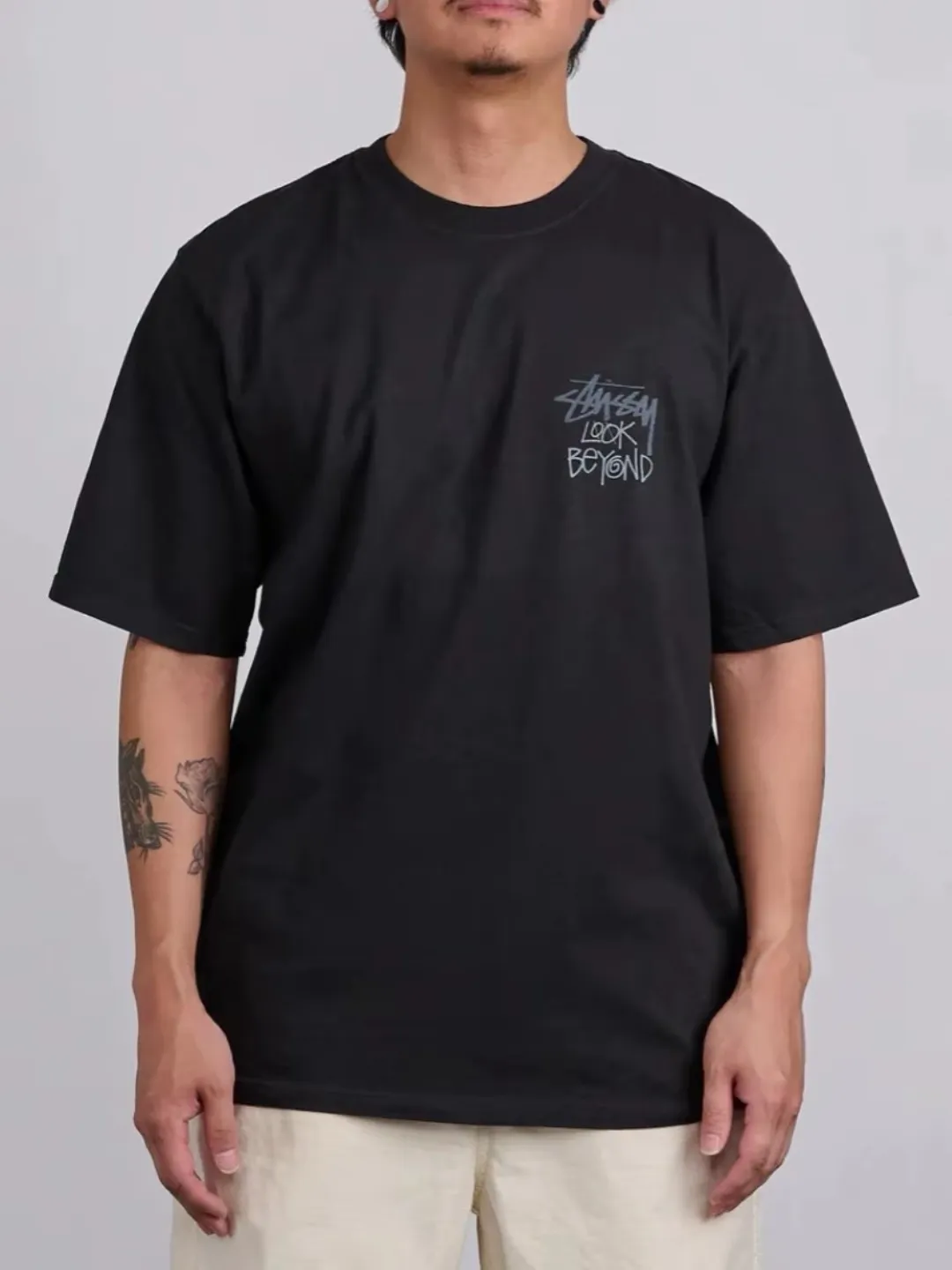Sun T-shirt STUSSY SS25 LOOK BEYOND TEE PIGMENT DYED Double S sun short-sleeved TEE black and white S- XL