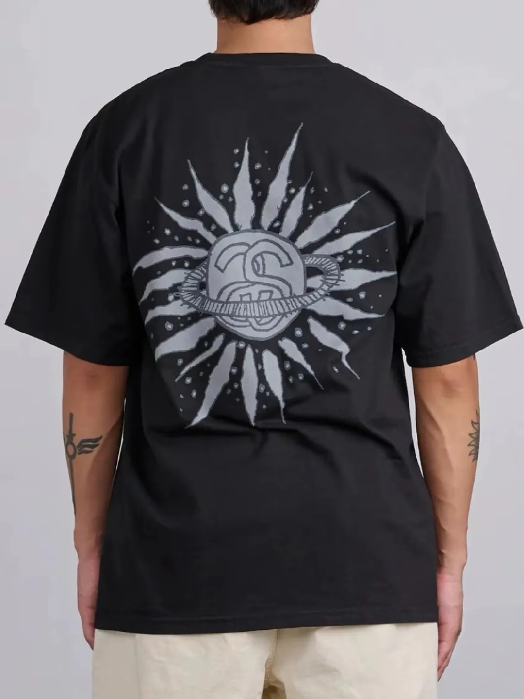 Sun T-shirt STUSSY SS25 LOOK BEYOND TEE PIGMENT DYED Double S sun short-sleeved TEE black and white S- XL
