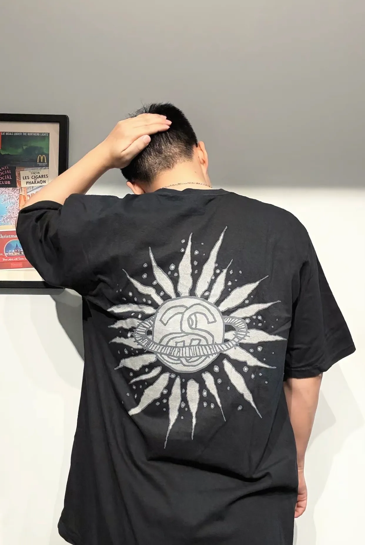 Sun T-shirt STUSSY SS25 LOOK BEYOND TEE PIGMENT DYED Double S sun short-sleeved TEE black and white S- XL