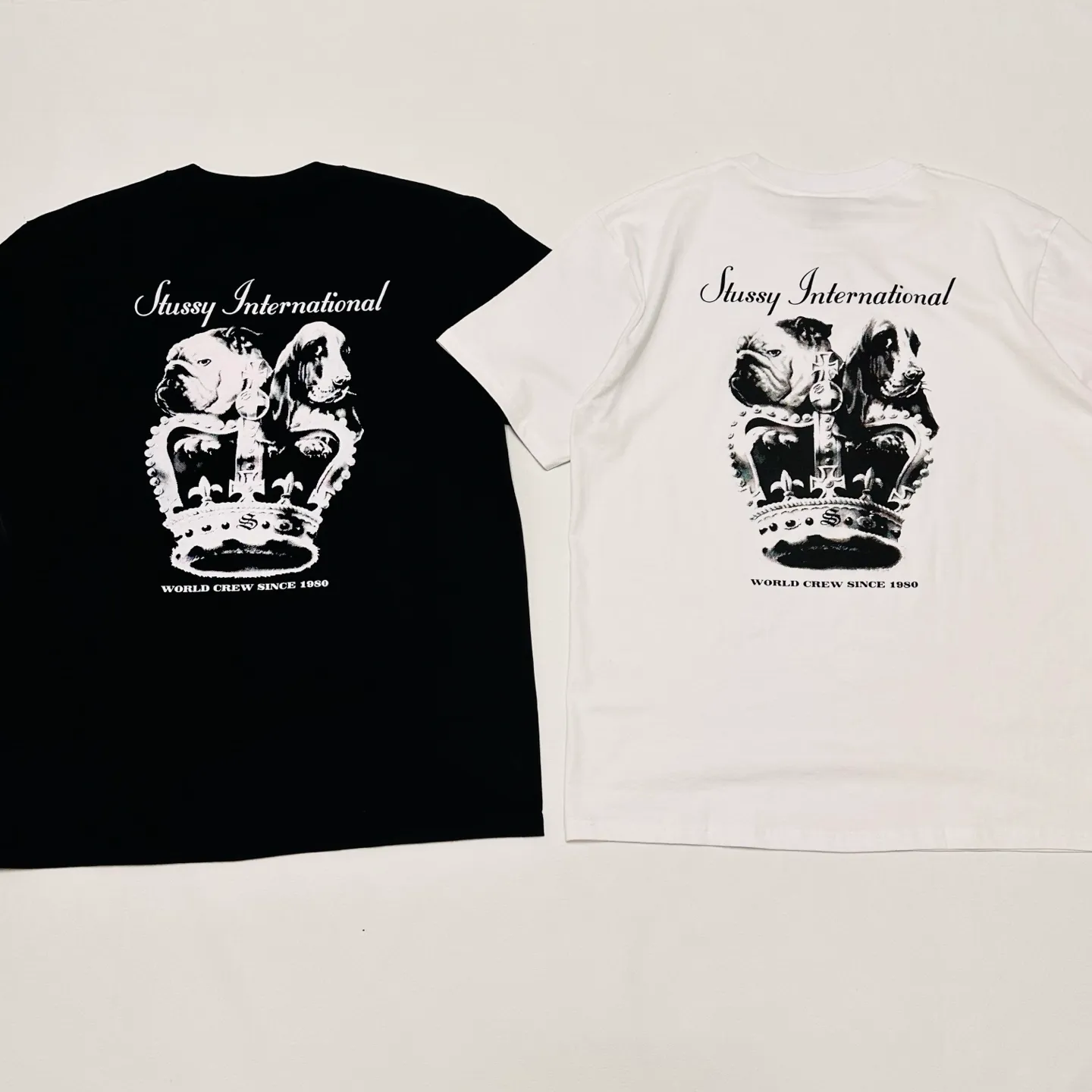 Details Crown Dog T-shirt STUSSY SS25 DOG CROWN TEE Black and White S- XL