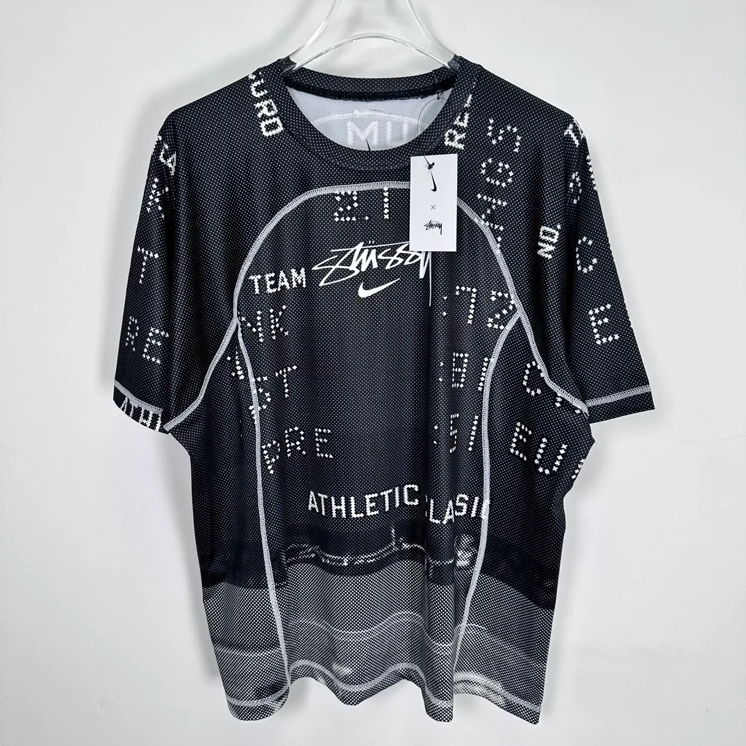 Replacement order and return of goods! Nike x Stüssy joint model printed quick-drying short-sleeved T-shirt for men and women, black S-XL