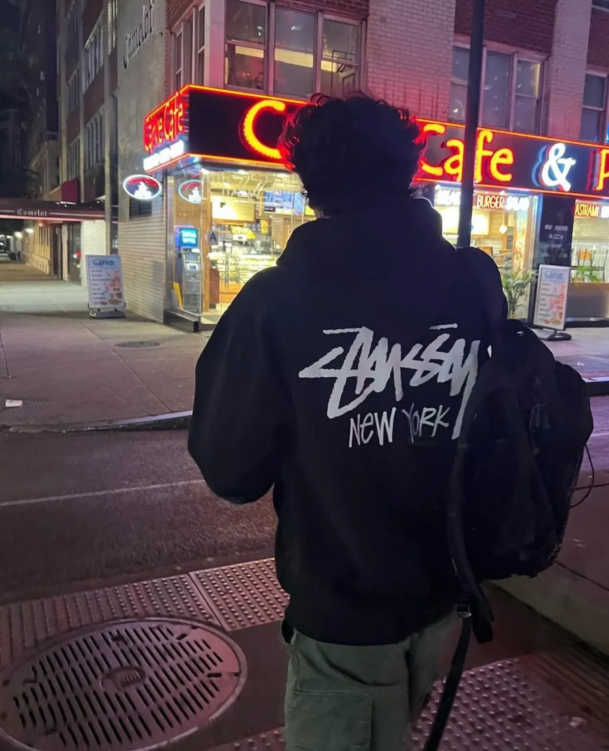 Stussy City Limited Series New York Letter Logo Printed Velvet Zipper Hooded Sweatshirt Black S-XXL