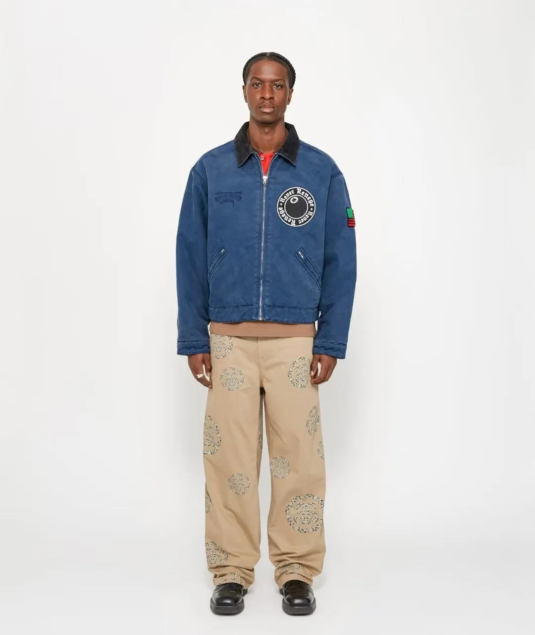 DT Jacket STUSSY X DENIM TEARS joint model CANVAS JACKET zipper work jacket navy blue S- XL