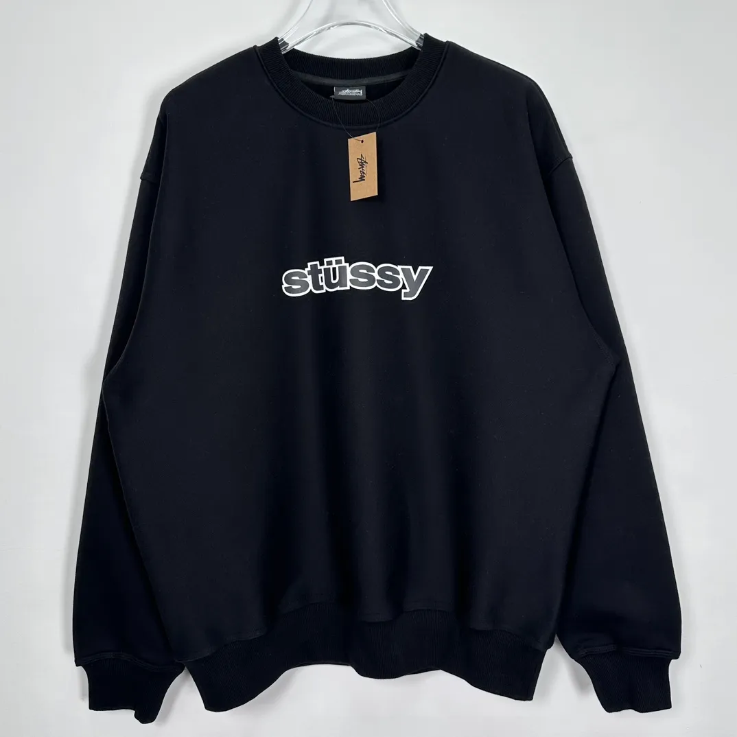 STUSSY 23FW SS-LINK CREW Double S-shaped chain printed pattern round neck sweatshirt, same style for men and women, black light gray S-XL