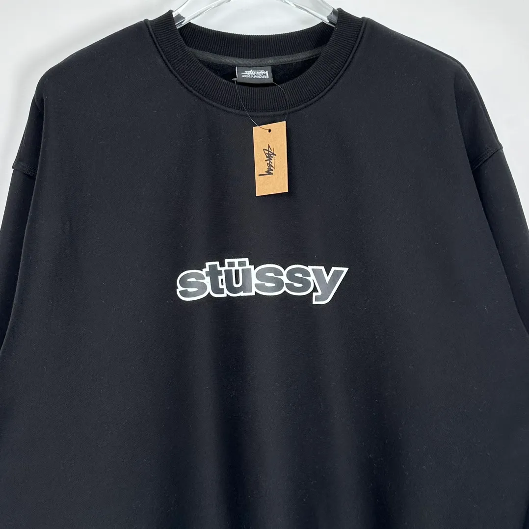 STUSSY 23FW SS-LINK CREW Double S-shaped chain printed pattern round neck sweatshirt, same style for men and women, black light gray S-XL