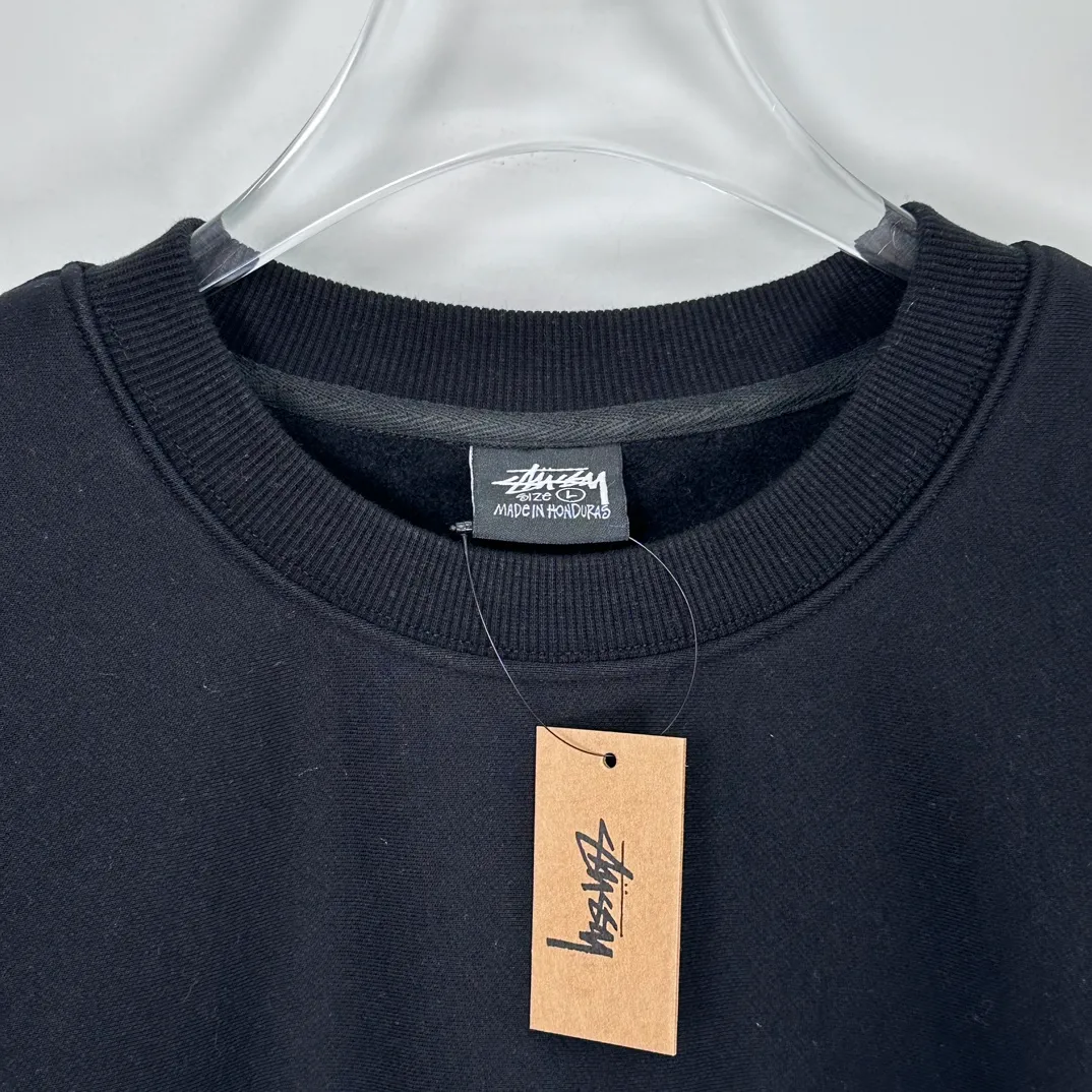 STUSSY 23FW SS-LINK CREW Double S-shaped chain printed pattern round neck sweatshirt, same style for men and women, black light gray S-XL