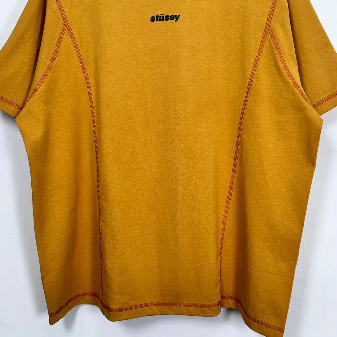 STUSSY SS24 WAVE COTTON CREW TEE Top-stitched Micro Label T-shirt Black Blue Mustard Yellow S-XL Original Same 240g Weight