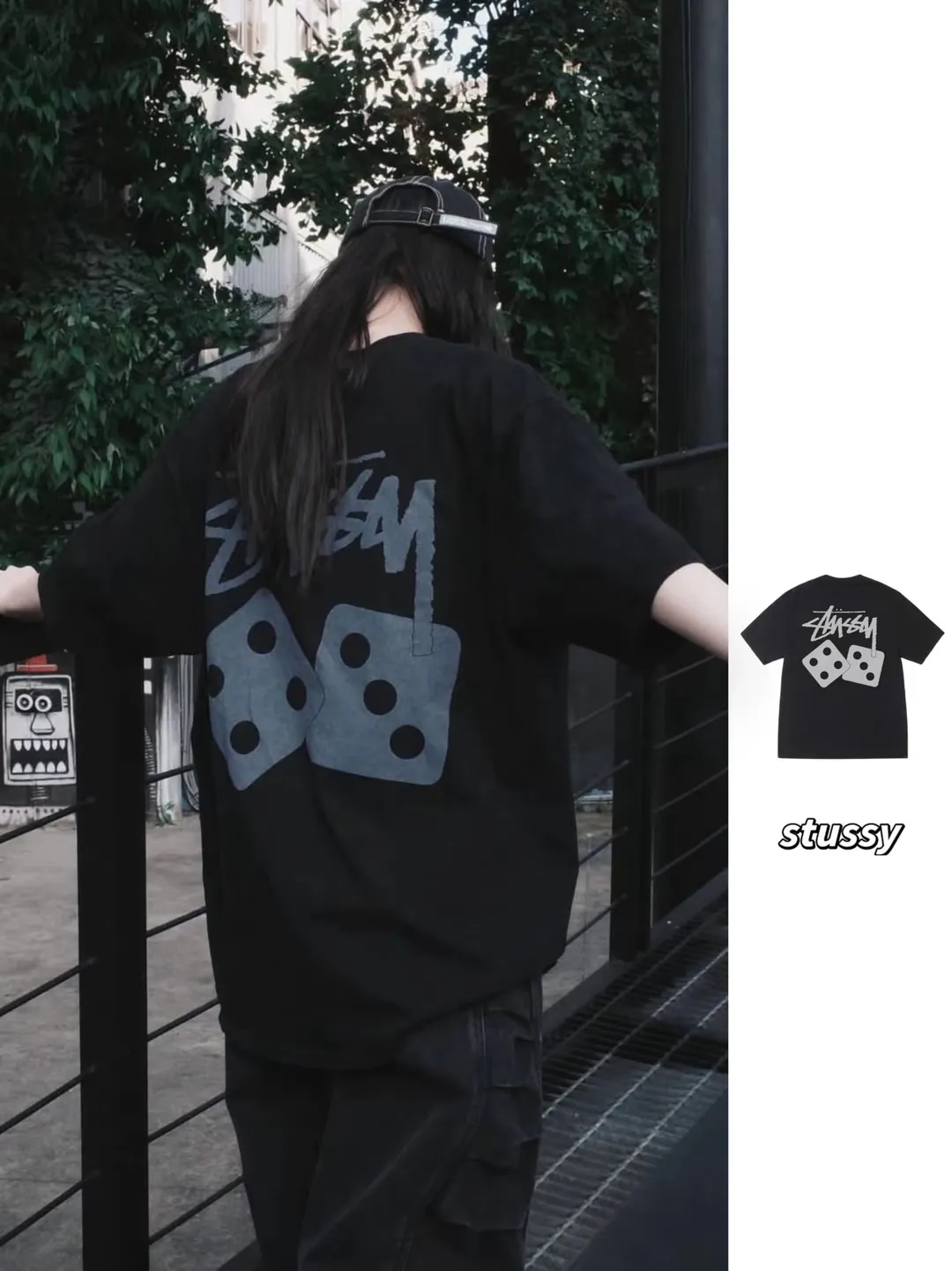 STUSSY SS25 DICE TEE PIGMENT DYED dice letter pattern printed short-sleeved T-shirt black off-white S-XL