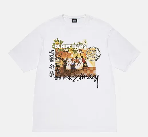 DT short-sleeved STUSSY X DENIM joint model SS25 TEARS ANNIE LEE TEE white S- XL