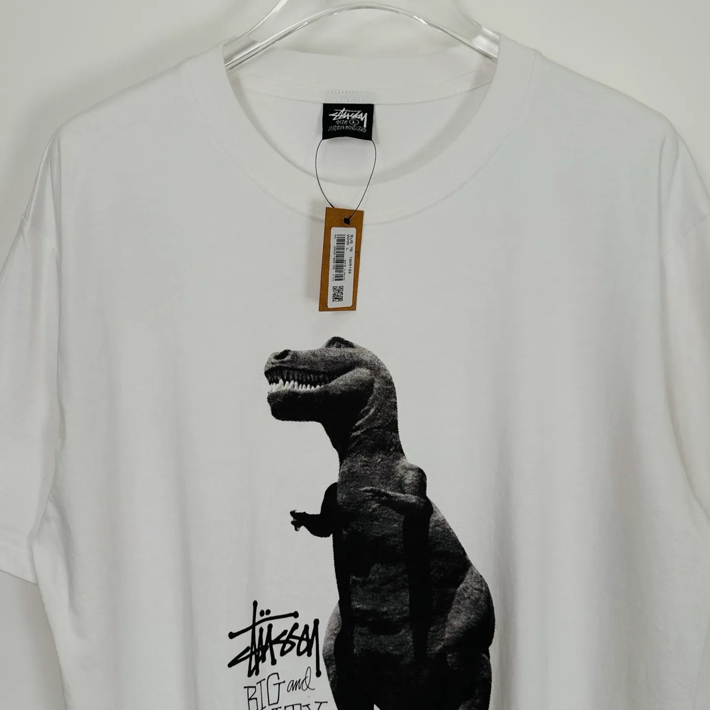Tyrannosaurus Rex T-shirt STUSSY SS25 BIG & MEATY TEE PIGMENT DYED Dinosaur pattern short-sleeved black and white S- XL
