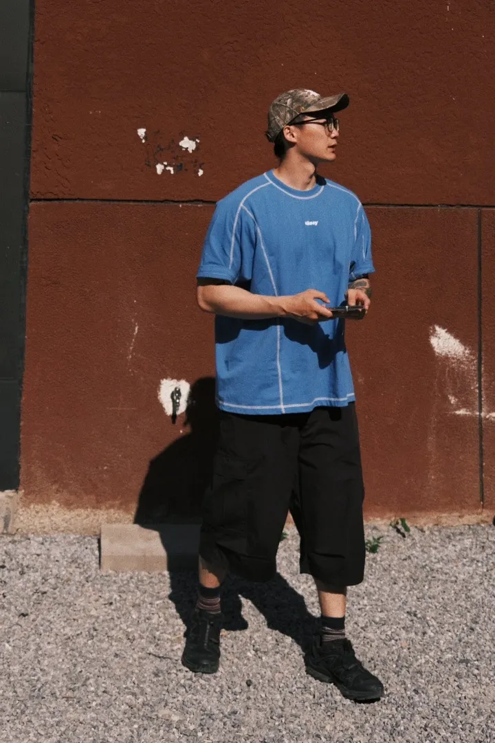 STUSSY SS24 WAVE COTTON CREW TEE Top-stitched Micro Label T-shirt Black Blue Mustard Yellow S-XL Original Same 240g Weight