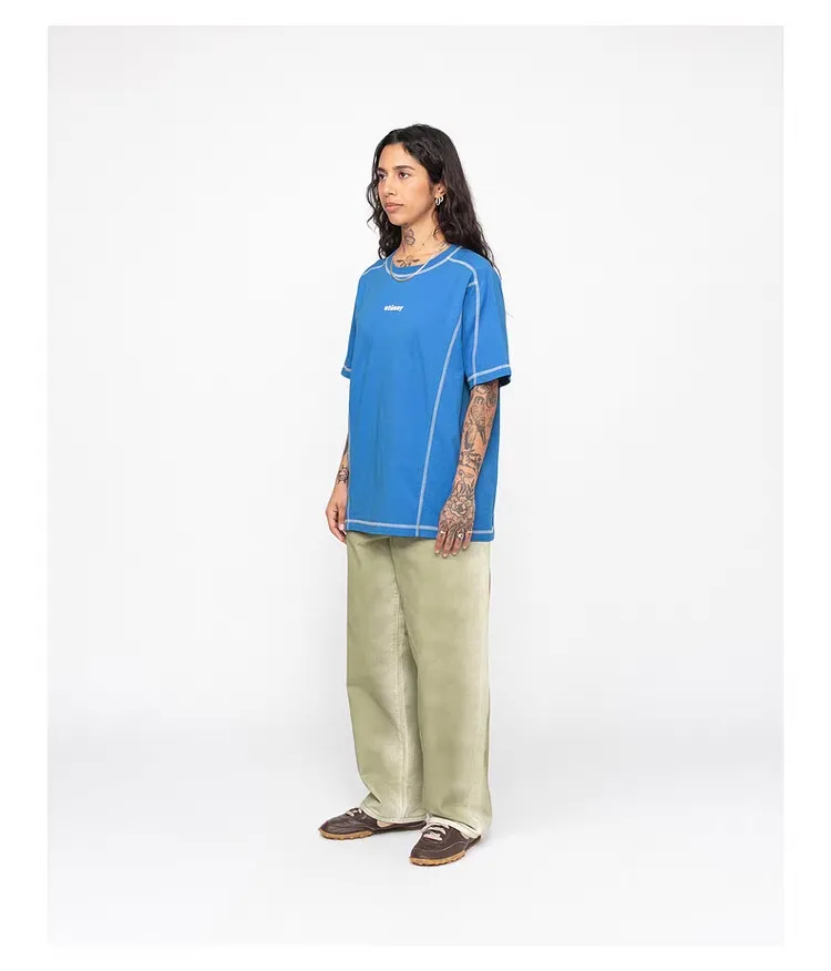 STUSSY SS24 WAVE COTTON CREW TEE Top-stitched Micro Label T-shirt Black Blue Mustard Yellow S-XL Original Same 240g Weight