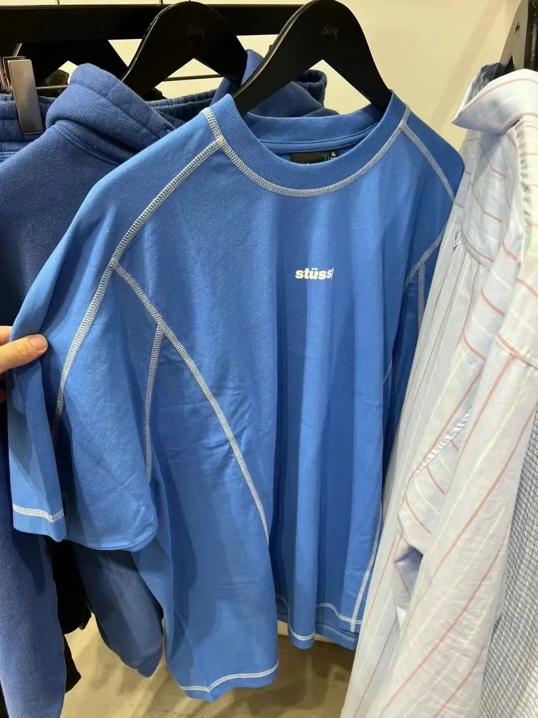 STUSSY SS24 WAVE COTTON CREW TEE Top-stitched Micro Label T-shirt Black Blue Mustard Yellow S-XL Original Same 240g Weight