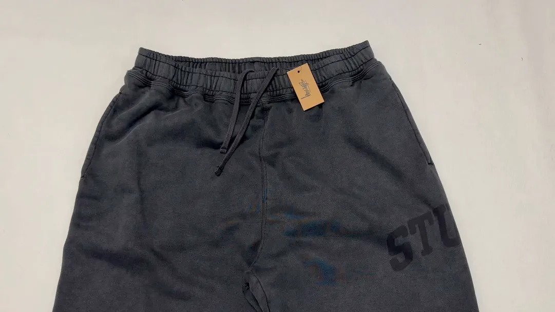 Washed sweatpants STUSSY FW24 FLEECE PANT FADED GRAPHIC loose thin velvet sweatpants with logo on the side, washed black S- XL