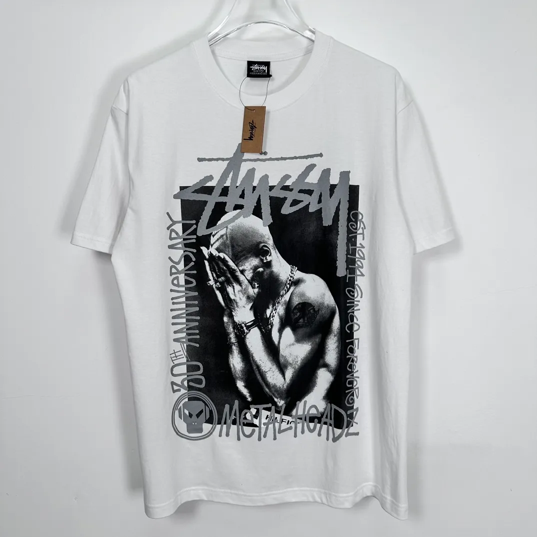 STUSSY x GOLDIE METALHEADZ SS24 joint model TEE 3M reflective black band character T-shirt white S-XL