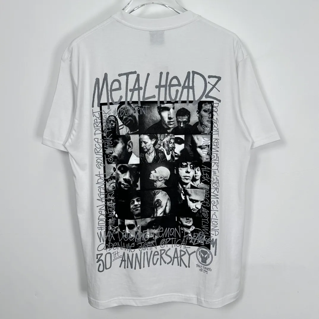 STUSSY x GOLDIE METALHEADZ SS24 joint model TEE 3M reflective black band character T-shirt white S-XL