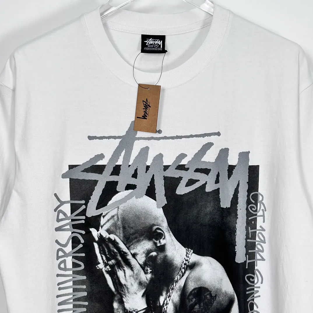 STUSSY x GOLDIE METALHEADZ SS24 joint model TEE 3M reflective black band character T-shirt white S-XL