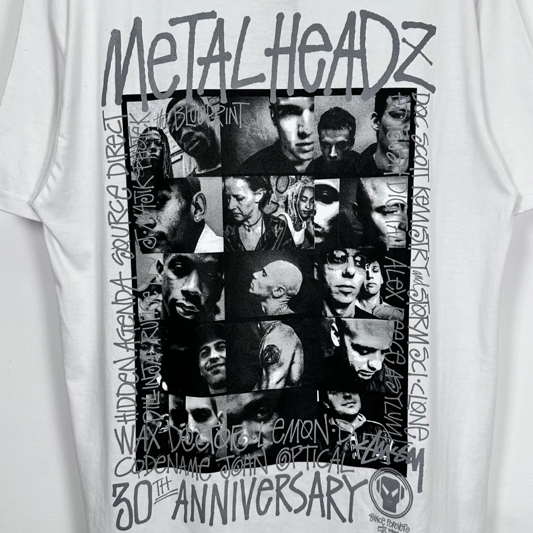 STUSSY x GOLDIE METALHEADZ SS24 joint model TEE 3M reflective black band character T-shirt white S-XL