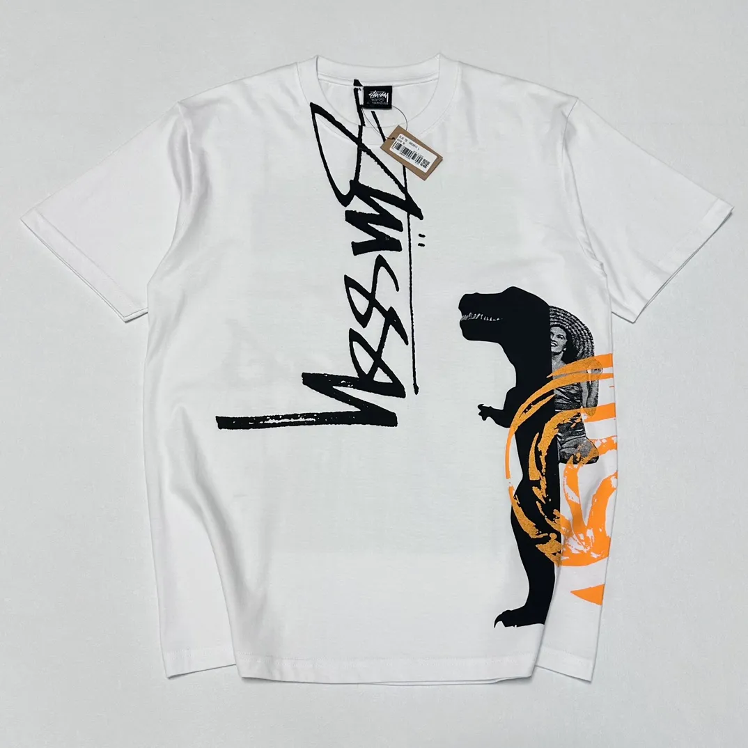 STUSSY X DAVID SS24 joint model CARSON DINO TEE dinosaur digital print short-sleeved Tee black and white S-XL