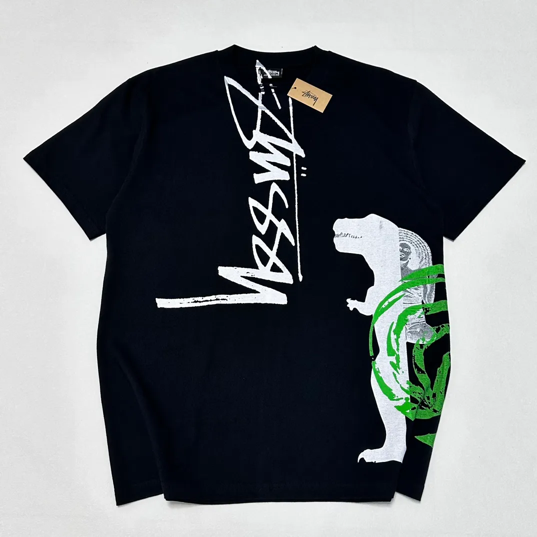 STUSSY X DAVID SS24 joint model CARSON DINO TEE dinosaur digital print short-sleeved Tee black and white S-XL
