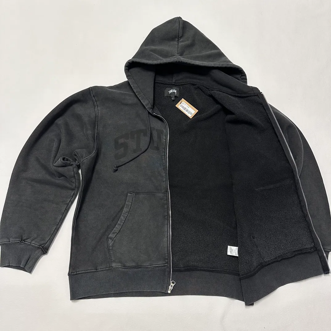 Washed zipper sweatshirt STUSSY FW24 FADED GRAPHIC ZIP UP HOODED Distressed washed and velvet zipper sweatshirt S-XL