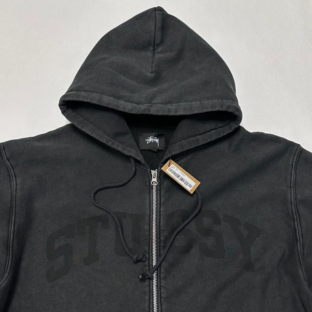 Washed zipper sweatshirt STUSSY FW24 FADED GRAPHIC ZIP UP HOODED Distressed washed and velvet zipper sweatshirt S-XL