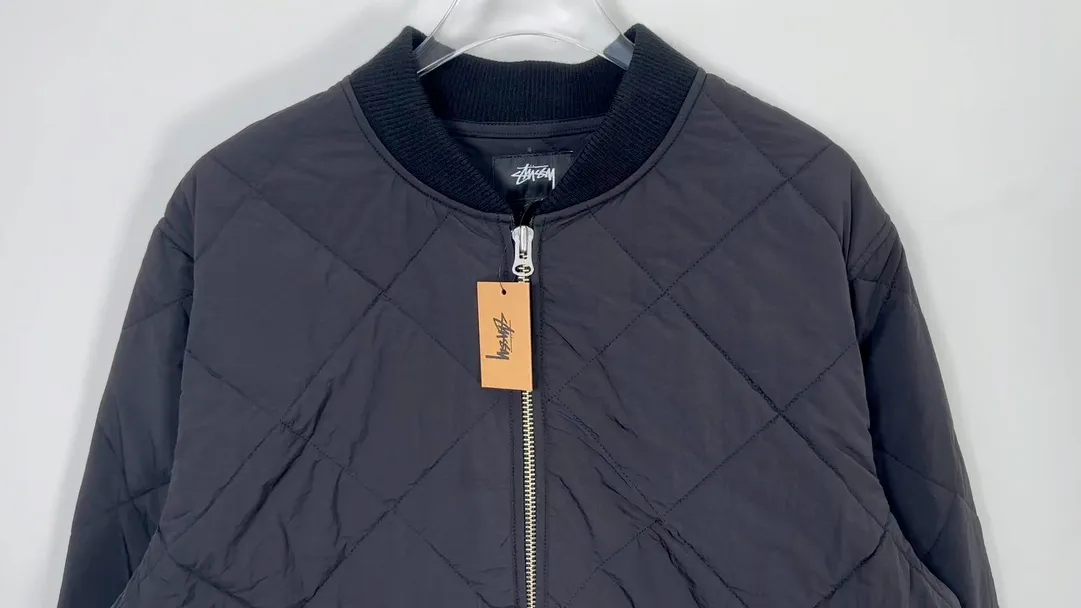 STUSSY 23FW 🎱 BALL QUILTED LINER JACKET Black 8 billiard zipper cotton coat/jacket Size: Black S M Khaki M L XL